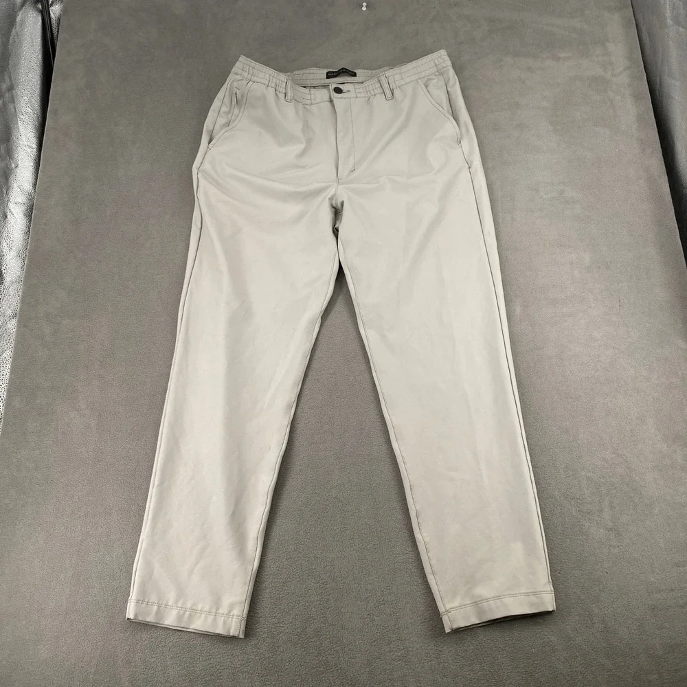 Marc New York Mens 38x32 Performance Chino Pants Khaki Tan Elastic Waist MNY